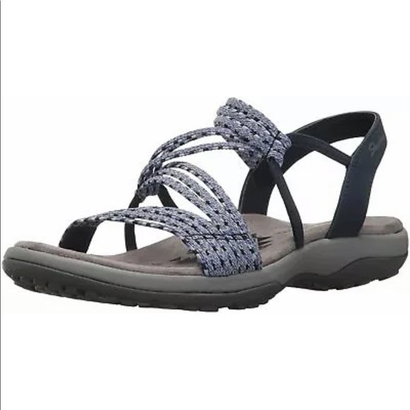 10 Skechers REGGAE slim Sandals Washable Vegan navy blue slip on water shoes - Picture 2 of 10